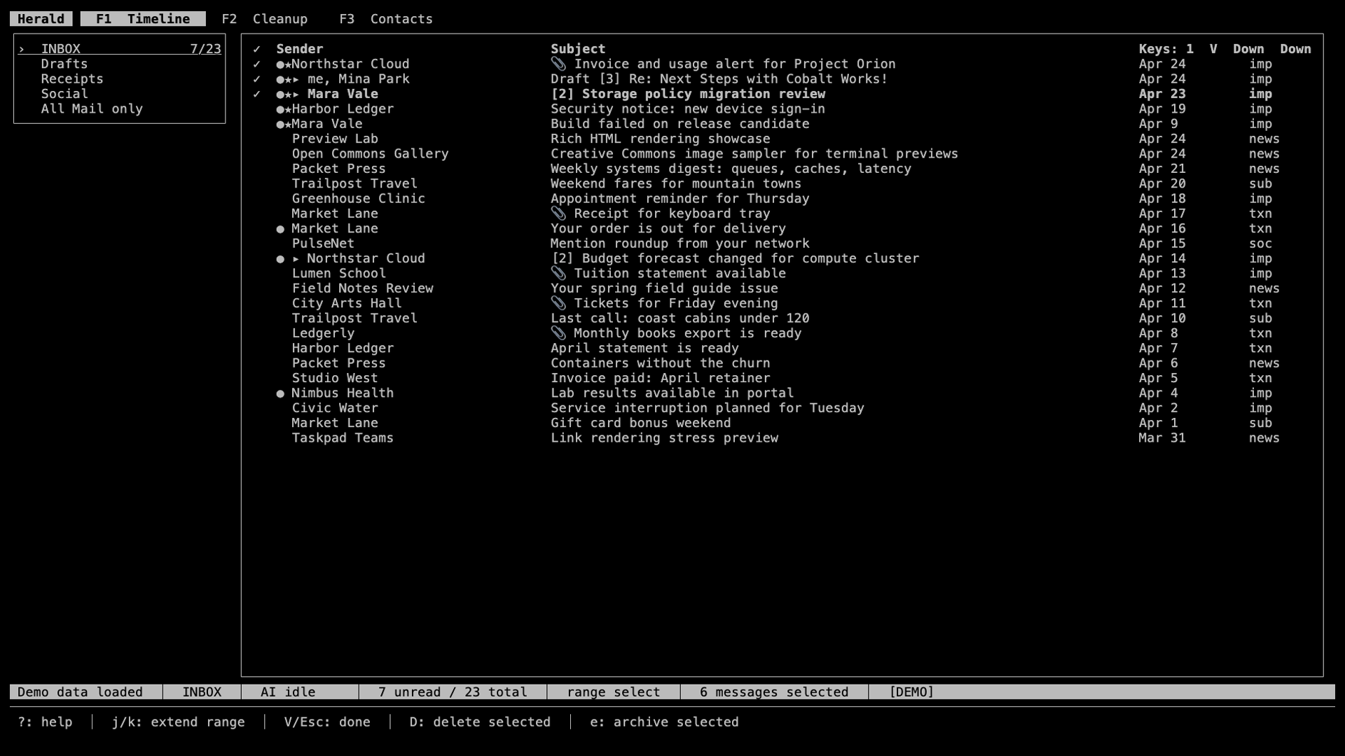 Timeline range selection in a themed terminal