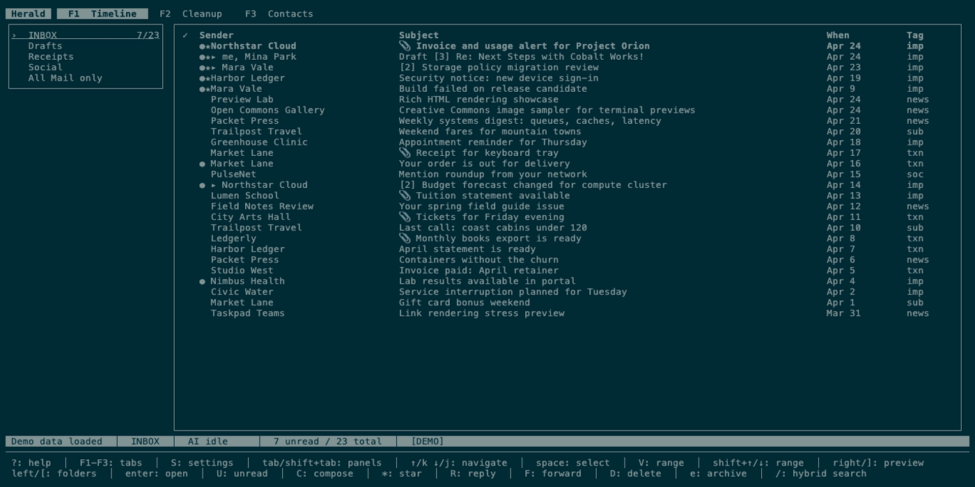Timeline tab with inbox rows